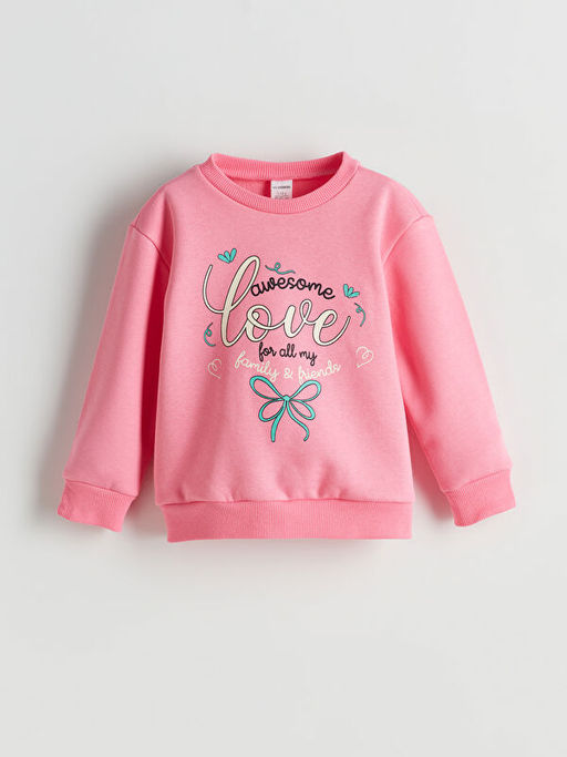 Bisiklet Yaka Yaz? Bask?l? K?z ?ocuk Sweatshirt