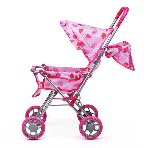Коляска для кукол, складная, прогулочная, с тентом, цвет клубнички на розовом