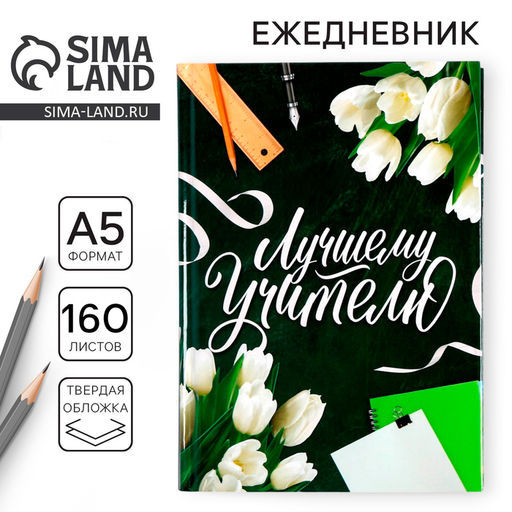 Ежедневник Лучшему Учителю, формат А5, твёрдая обложка картон 7БЦ, 160 листов
