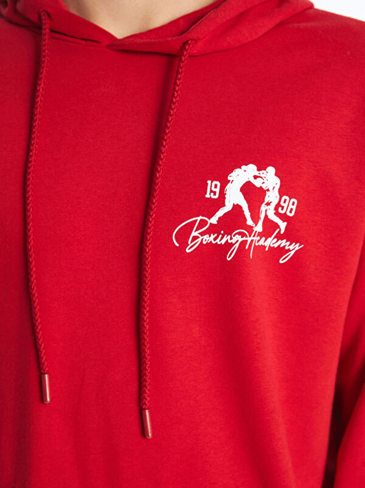 Uzun Kollu Bask?l? Erkek Hoodie