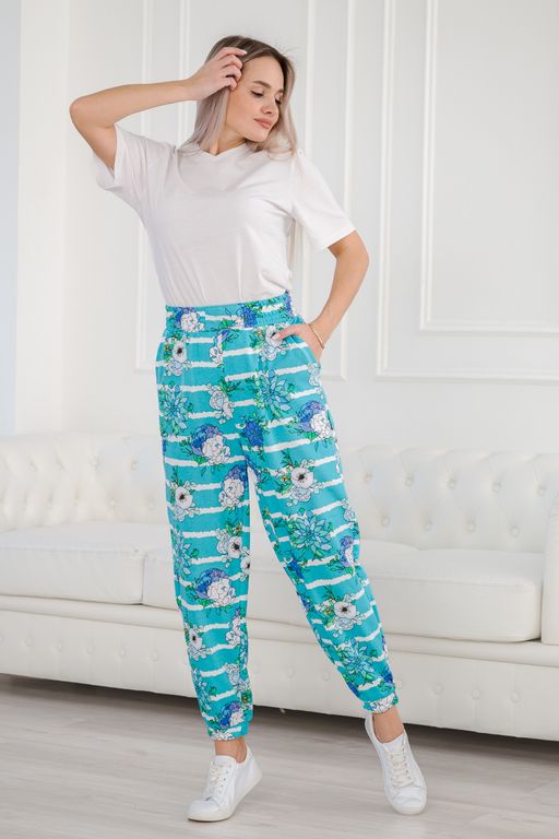 Брюки женские из футера Забава маки на ментоле - Амадэль фото 6