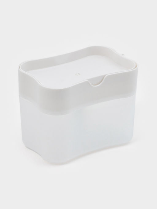 Дозатор для моющего средства с подставкой для губки Доляна, губка в комплекте, 385 мл, белый