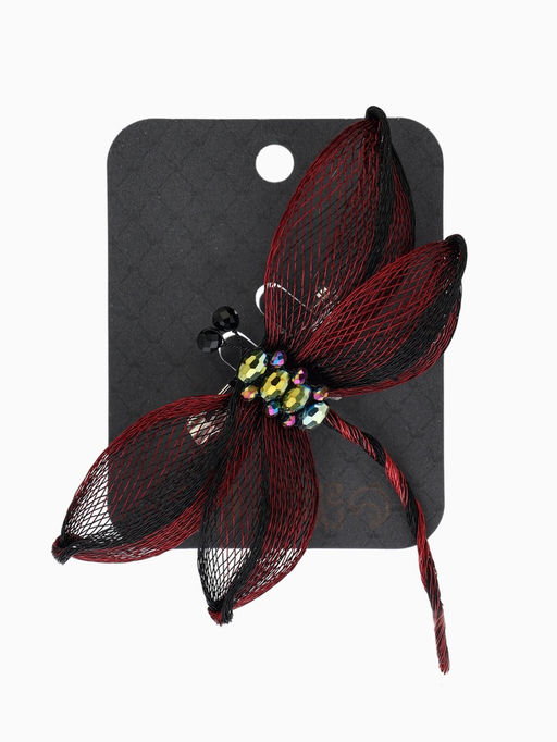 Брошь «Стрекоза», плетёная, бордово-чёрная