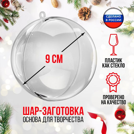 Цена за 2 шт. Ёлочный шар, заготовка для творчества, диаметр 9 см