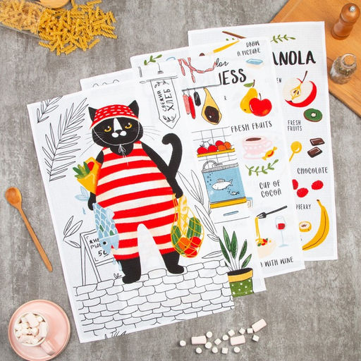 Набор кухонных полотенец Доляна Happiness, 35х60см-4шт, 100% хлопок  фото 2