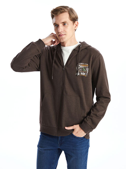 Kap??onlu Uzun Kollu Erkek Fermuarl? Sweatshirt