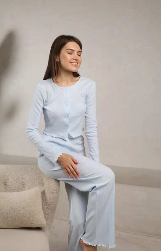 K13252 Домашний костюм (брюки и лонгслив) ГОЛУБОЙ