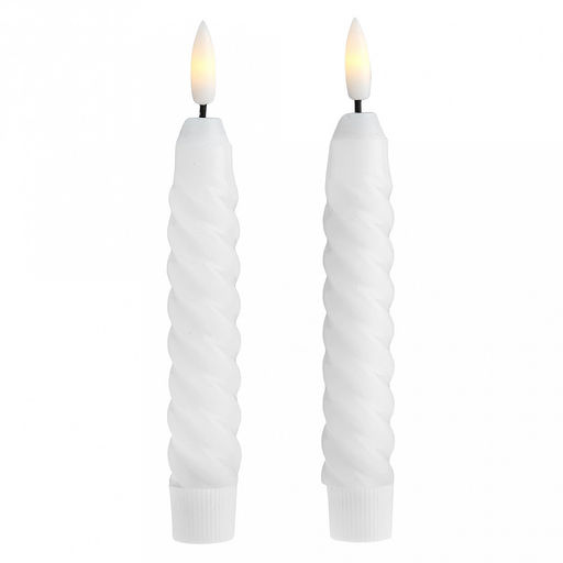 Свеча столовая, восковая, светодиодная на батарейках "Витая" д2,2см h13,5(16,5)см, свет теплый, с мерцанием, цвет белый, питание от 2-х батареек ААА (в комплект не входят), 2 штуки в ПВХ коробке (Китай)
