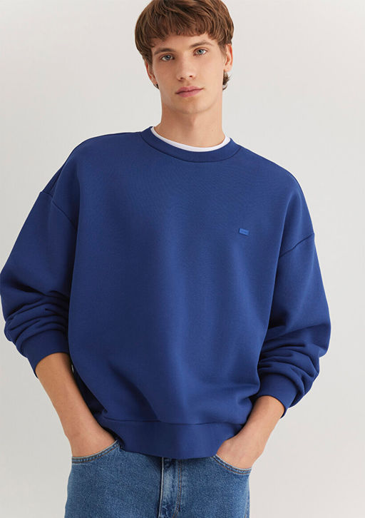 Bisiklet Yaka Mavi Basic Sweatshirt  фото 2