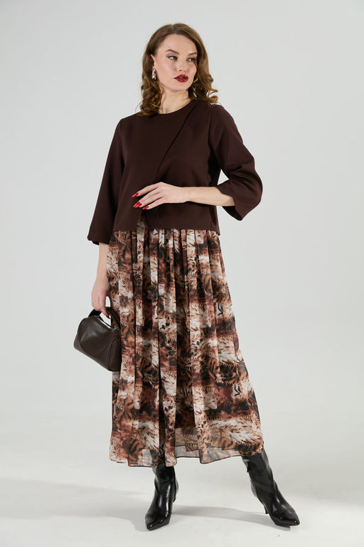 Платье NIKVA н1007-1 шоколад и тигровая абстракция  фото 4