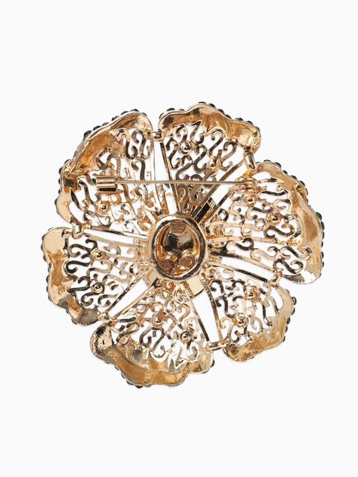 Брошь «Цветок» изумруд, стразы, цвет зелёный в золоте