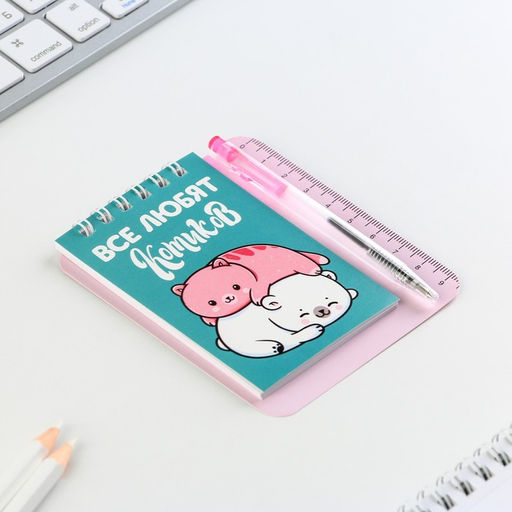 Набор Котики блокнот А7, 32 листа, мини-ручка синяя паста, пишущий узел 0.5 мм - Artfox фото 2