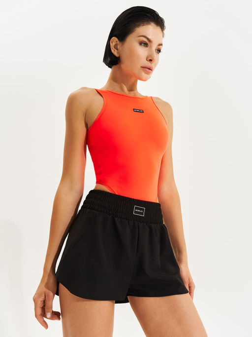 Женское боди прилегающего силуэта с завышенной посадкой неонового оранжевого цвета - Eazyway фото 4