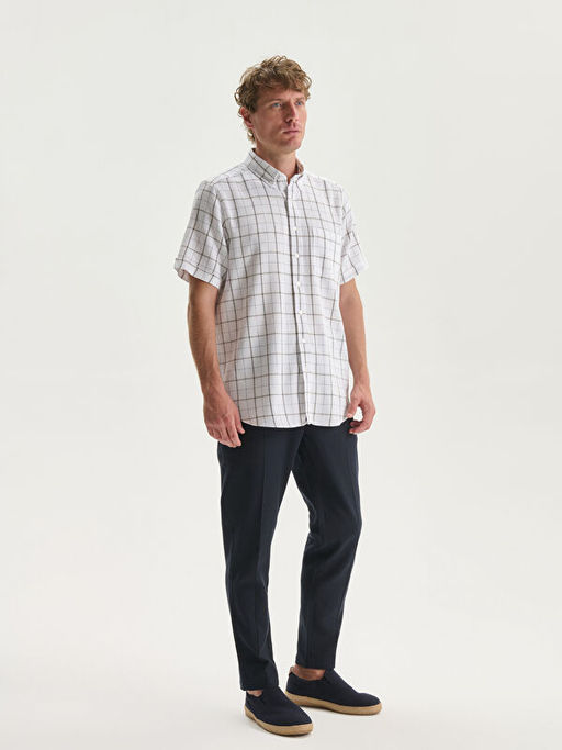 Regular Fit K?sa Kollu Ekose Poplin Erkek G?mlek