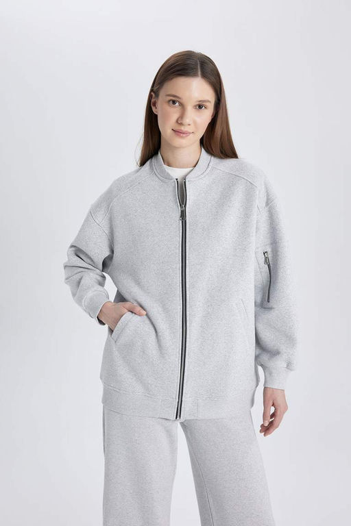 Бомбер-бомбер с воротником-стойкой Мягкий пушистый кардиган - Defacto фото 4