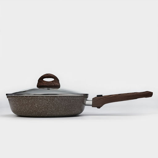 Сковорода Доляна Брауни, d=24 см, съёмная ручка, стеклянная крышка, антипригарное покрытие, индукция, алюминий, коричневая фото 2