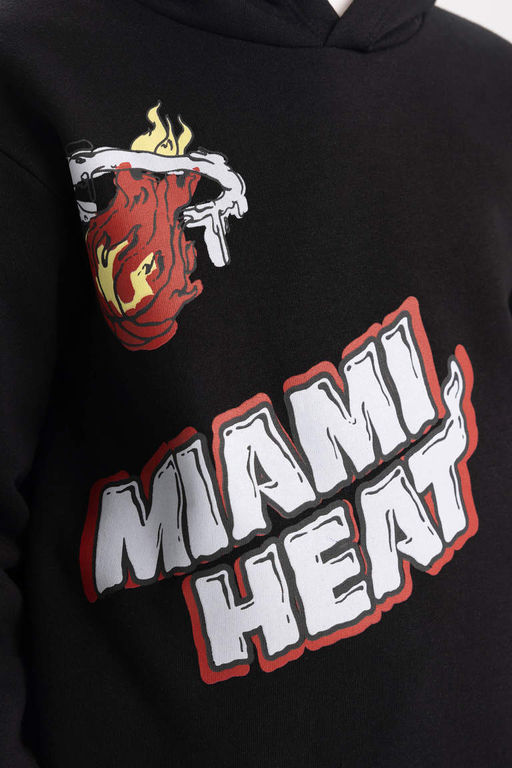 Толстая толстовка с капюшоном NBA Miami Heat для мальчиков - Defacto фото 8