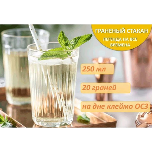 Цена за 24 шт. Стакан гранёный, 250 мл, стекло, прозрачный