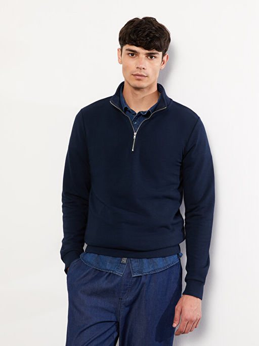 Dik Yaka Uzun Kollu Erkek Sweatshirt