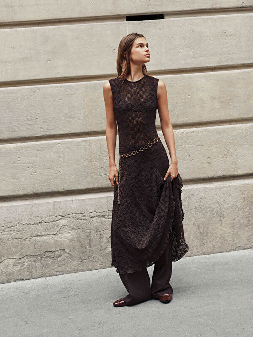 Bisiklet Yaka Dantelli Elbise