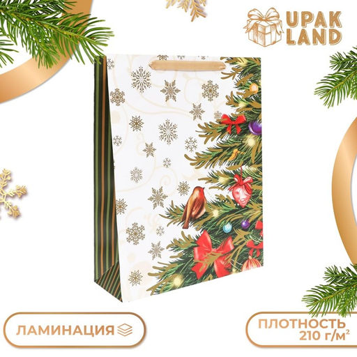 Пакет подарочный новогодний ламинированный Птички, 31?40?11.5 см