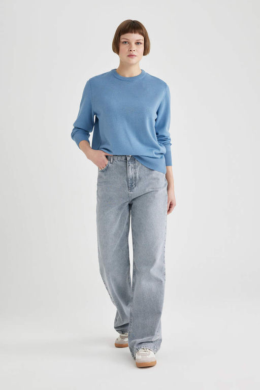 Свитер обычного кроя с круглым вырезом - Defacto фото 2