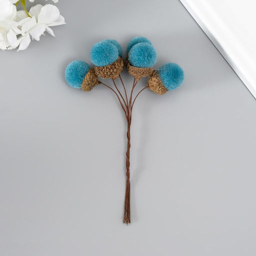 Цветы для декорирования «Жёлудь», голубой, 1 букет= 6 веточек, d=2 см, 11 см