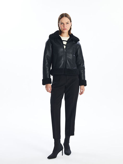 Ceket Yaka Kad?n Deri G?r?n?ml? Mont - Waikiki фото 2