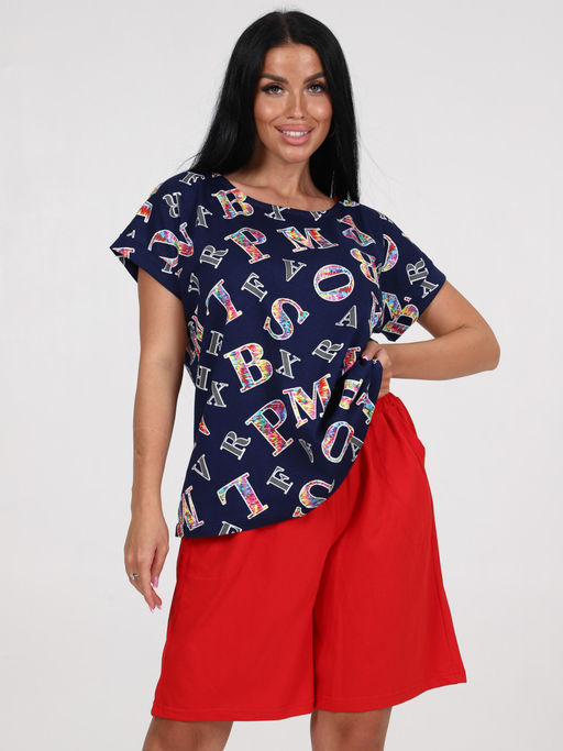 791 ПИЖАМА ЖЕНСКАЯ (шорты) (Т.синий/красный) - А-дина фото 3