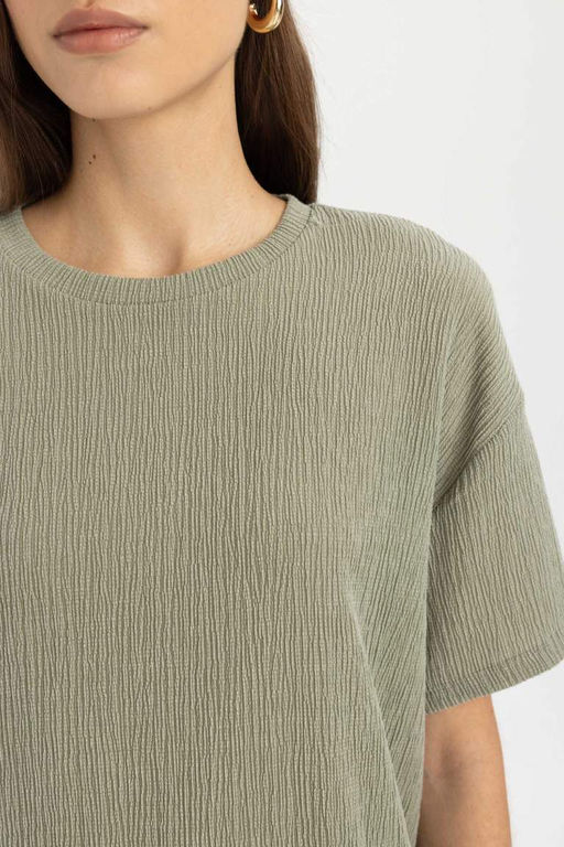 Футболка с короткими рукавами и круглым вырезом Relax Fit - Defacto фото 5