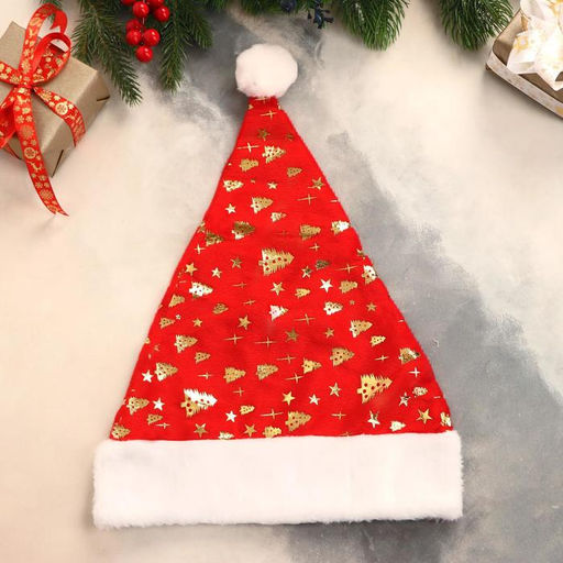 Колпак новогодний Ёлочки и звёзды 29х40 см, красный - Зимнее волшебство фото 4