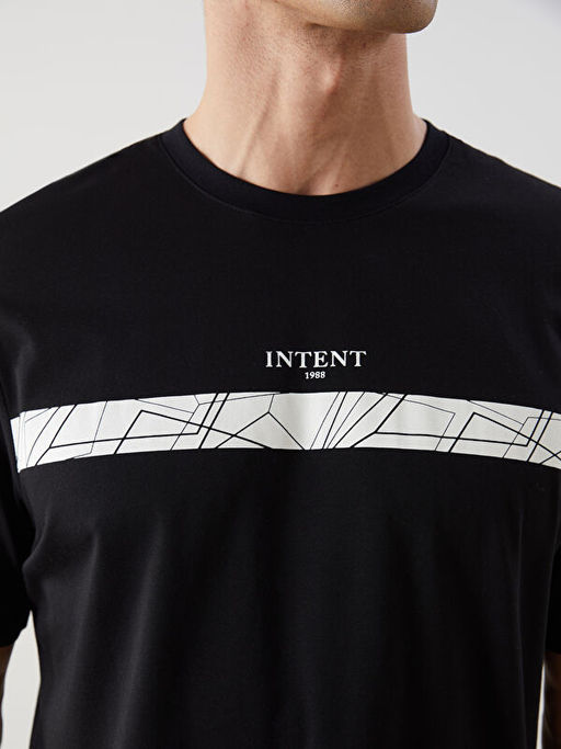 Bisiklet Yaka Bask?l? Penye Erkek Ti??rt