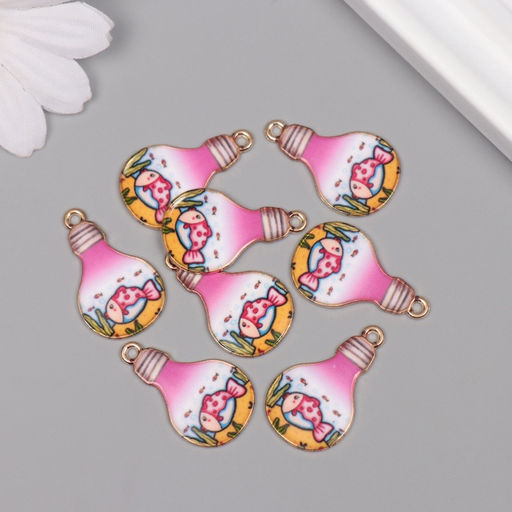 Цена за 8 шт. Декор для творчества металл, эмаль «Рыба в лампочке», 2.8×1.6 см