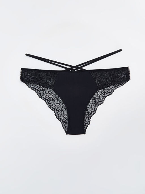 Dantel Detayl? Saten Fantezi Bikini K?lot