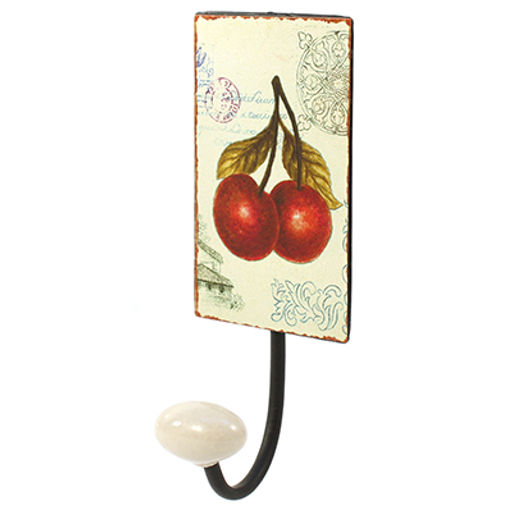 Крючок настенный, декоративный "Вишенка" 7,5х18,5см, керамический наконечник, металл окрашенный, цвет - черный матовый