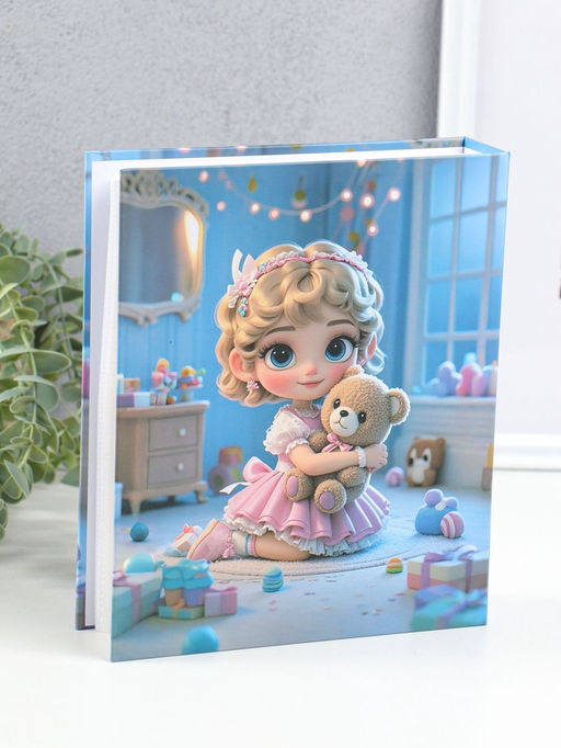Фотоальбом на 80 фото 10х15 см "Малышка в розовом платье, с мишкой" в коробке 5х19х22,8 см   1096272