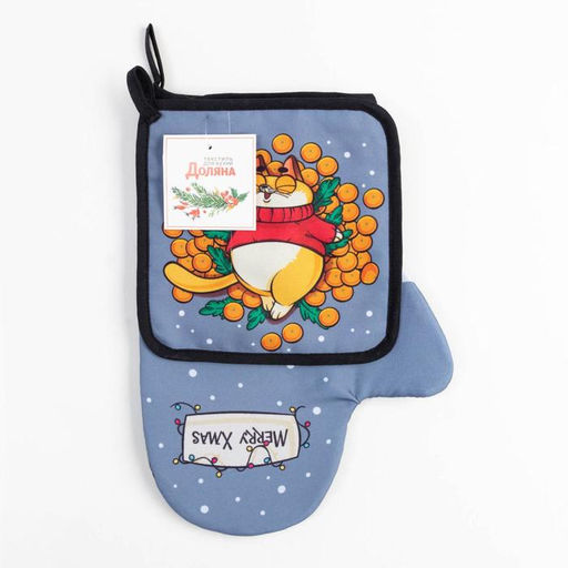 Новогодний набор кухонный Merry Xmas, варежка-прихватка 20х28см, прихватка 17х17см, 35% хлопок,65% п/э - Доляна фото 6