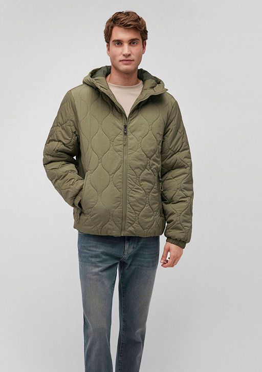 Kapusonlu Yesil Kapitone Ceket - Mavi фото 2