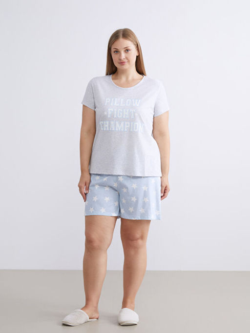 Y?ld?z Desenli Kad?n ?ortlu Pijama Tak?m?