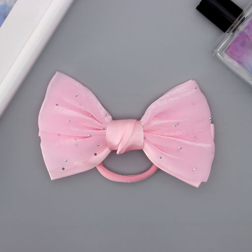 Цена за 6 шт. Бант для волос на резинке «Школьница. Стиль», блеск, 11 см, розовый