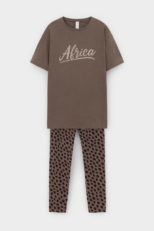 Е 20099/24/коричневый меланж,пятна сафари пижама жен