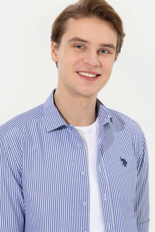 Мужская рубашка сакс в белую полоску Неожиданная скидка в корзине - U.s. polo assn фото 2