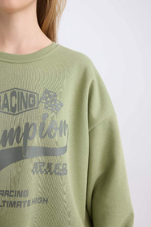 Женский крутой толстый свитшот оверсайз с широким кроем и круглым вырезом с принтом - Defacto фото 5