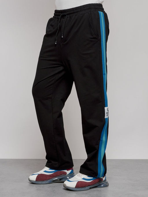 Широкие спортивные штаны трикотажные мужские черного цвета 12903Ch - Mtforce фото 15