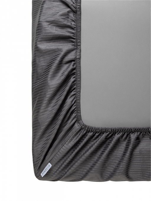 Проcтыня натяжная сатин-страйп 90x200+25 темно-серый сатин - Denastia фото 4