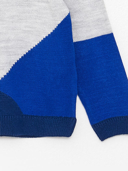 Bisiklet Yaka Renk Bloklu Uzun Kollu Erkek ?ocuk Triko Kazak - Waikiki фото 3