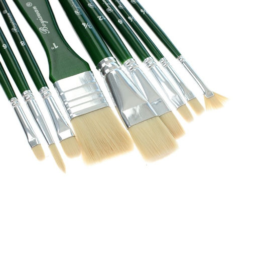 Набор кистей для рисования, щетина, 10 штук: № 2/0, 1/4, 6, 12, 3/4, 1", 8, 6, 4, круглые, плоские, в пенале на молнии, международный размер