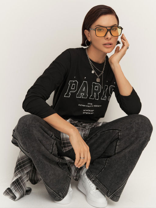 Лонгслив прямого силуэта с эластичным принтом PARIS - Eazyway фото 4