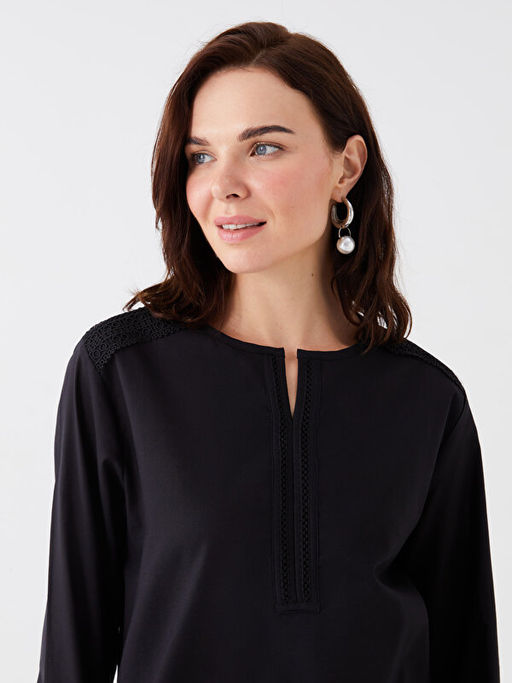 Ka??k Yaka Nak??l? Uzun Kollu Kad?n Bluz