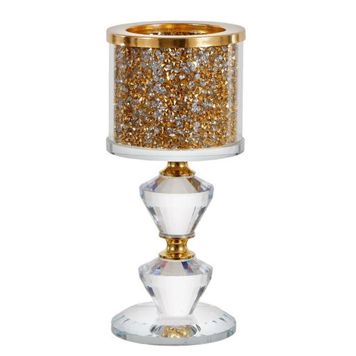 Стеклянный подсвечник на 1 свечу «Золотые камешки», ножка с кристаллами, 16.5×7.5×7.5 см